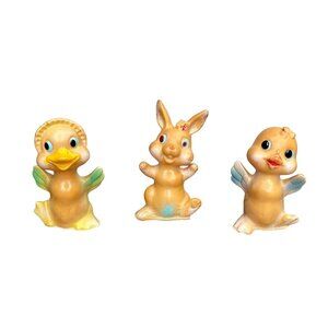 Vintage Made in Japan 50’s/60’s Set of 3 Rubber Animal Squeak Toys Ducks Rabbit